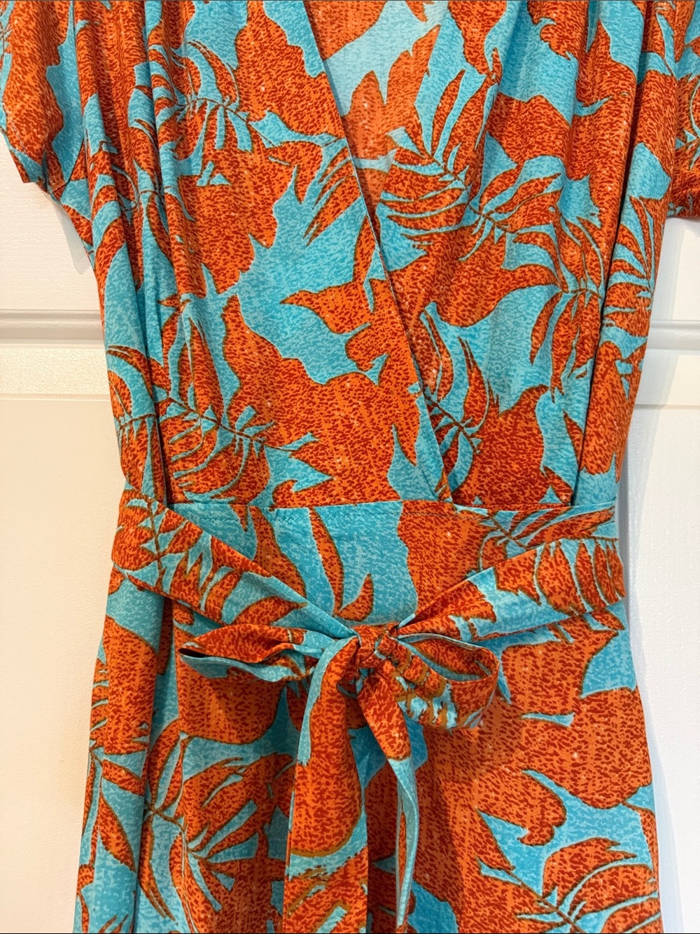 Boho Wrap Maxi Dress in Turquoise & Orange - Lightweight Tie-Waist - Picture 5 of 7